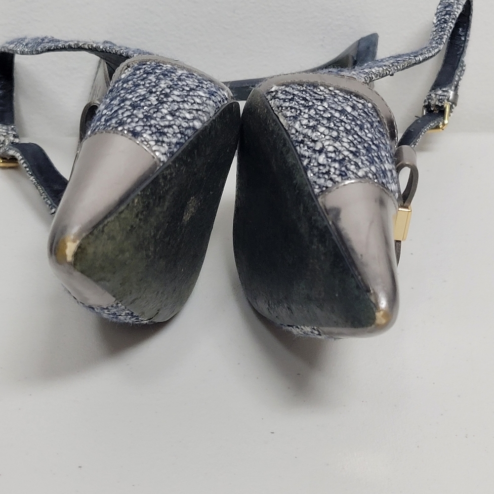 Tory Burch Tweed Metallic Bow Detail Pointy Toe Sling Back Heels. - Picture 16 of 16